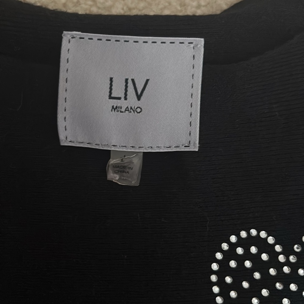 LIV Milano Black Top with Rhinestone Heart Detail - Picture 2 of 3
